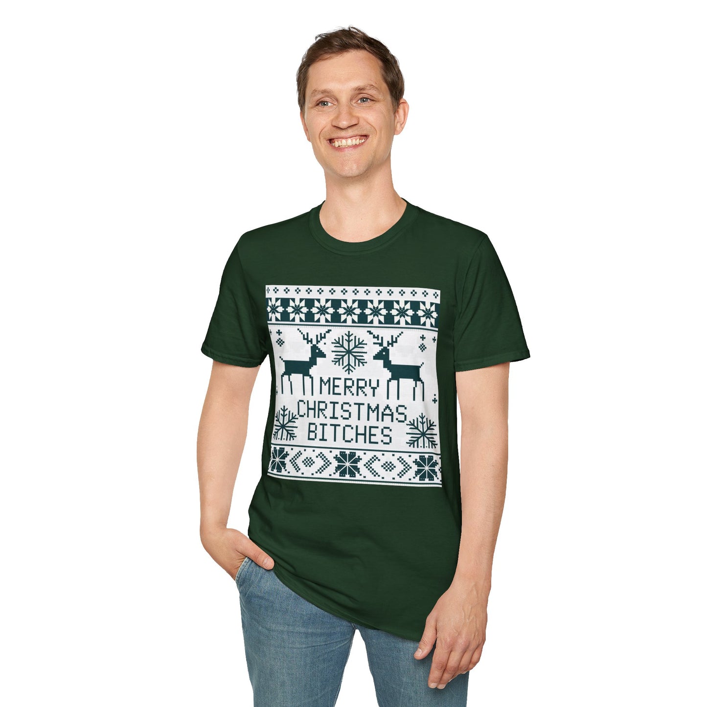 Merry Christmas Bitches Unisex Softstyle T-Shirt, Holiday Graphic Tee, Festive Apparel, Unique Gift for Him/Her, Christmas Party Wear