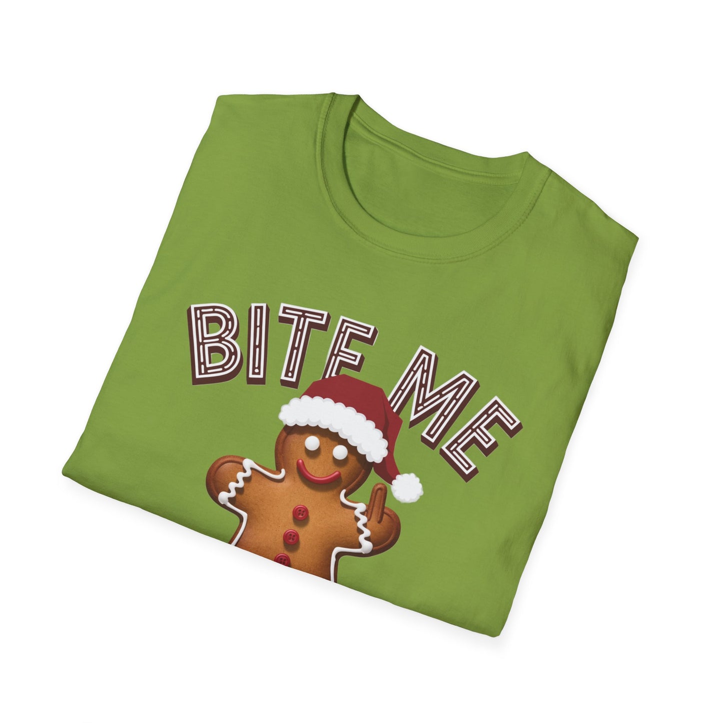 Funny Holiday T-Shirt, Christmas Tee, Gingerbread Design, Bite Me Graphic, Cute Gift for Friends, Family Christmas Party