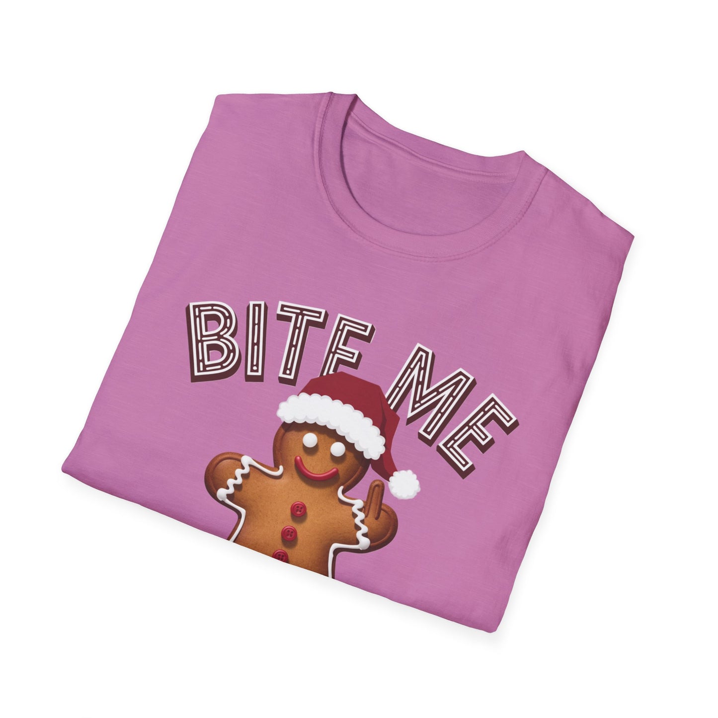 Funny Holiday T-Shirt, Christmas Tee, Gingerbread Design, Bite Me Graphic, Cute Gift for Friends, Family Christmas Party