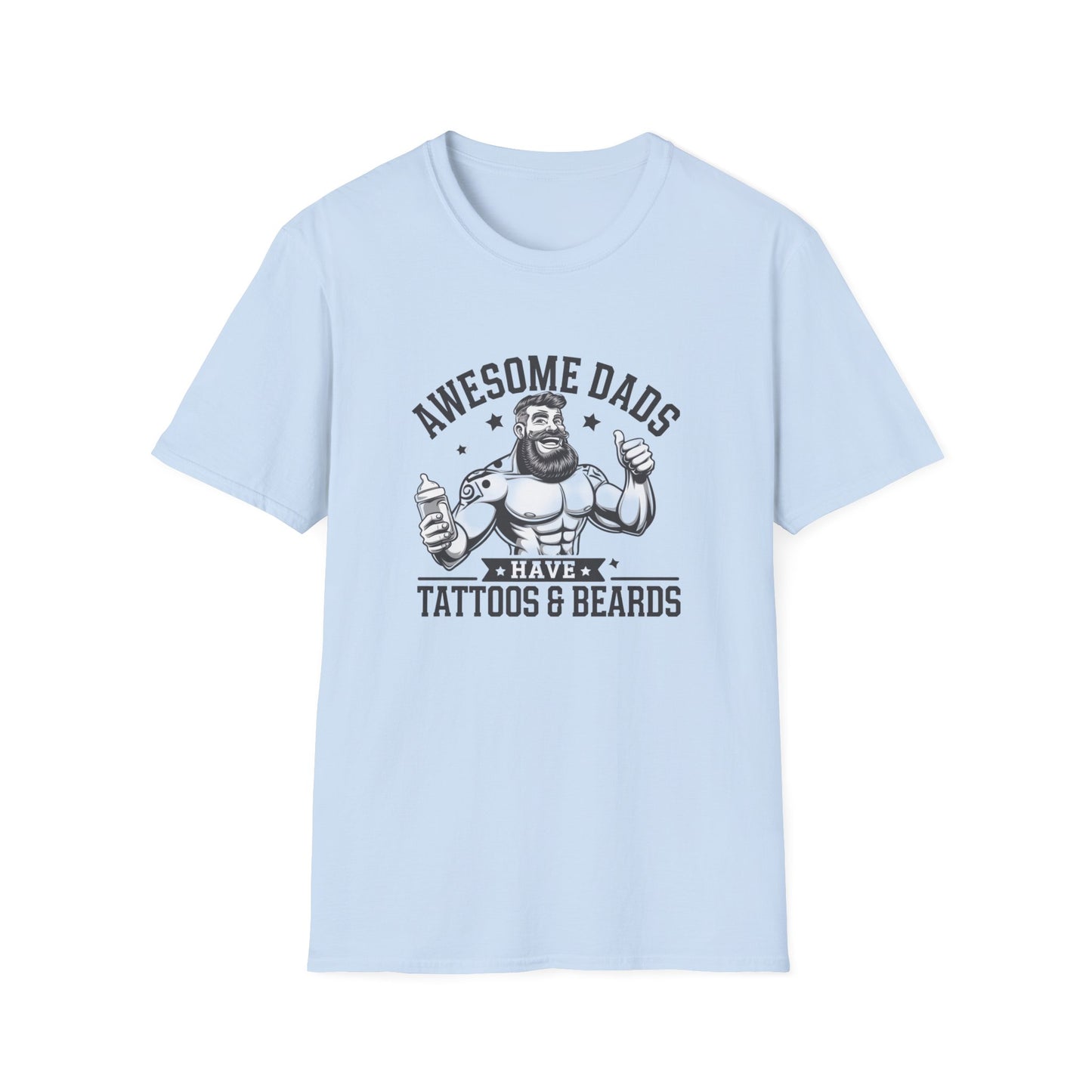 Awesome Dads Tattoo & Beard T-Shirt | Unisex Softstyle Tee Fathers Day Gift
