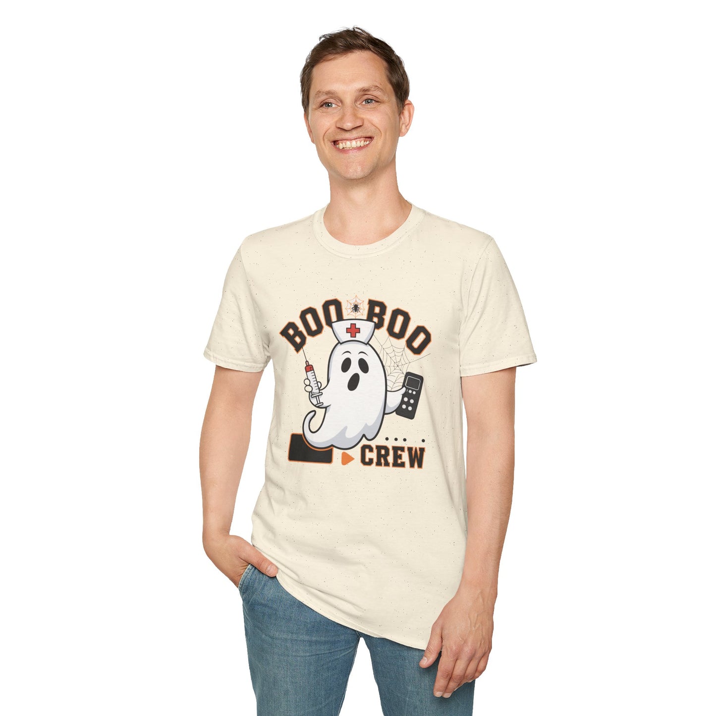 Boo Boo Crew T-Shirt, Softstyle Tee for Halloween, Ghost Nurse Shirt, Fun Family Costume Top, Spooky Comedy Dress-Up