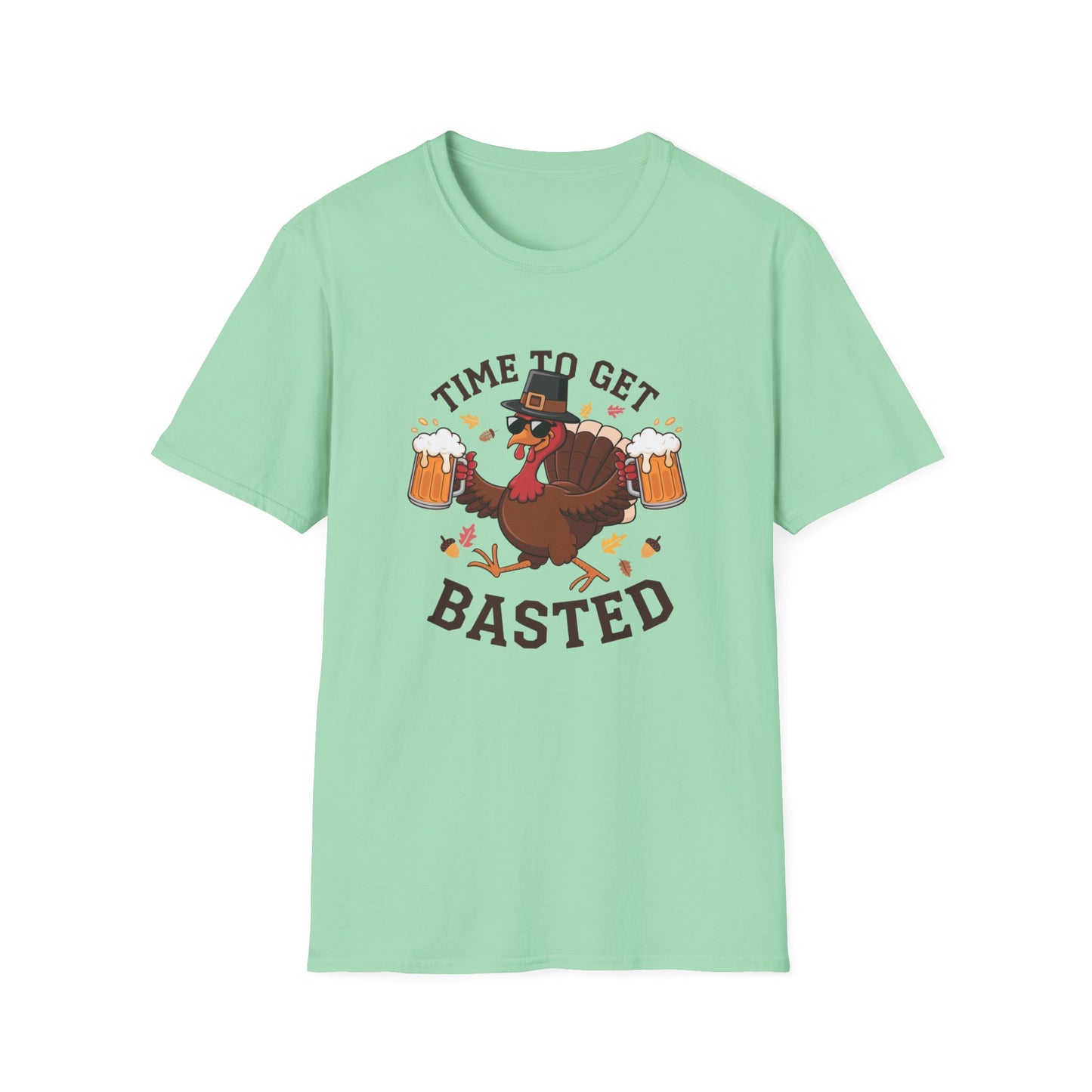 Funny Thanksgiving T-Shirt - 'Time to Get Basted' Unisex Softstyle Tee