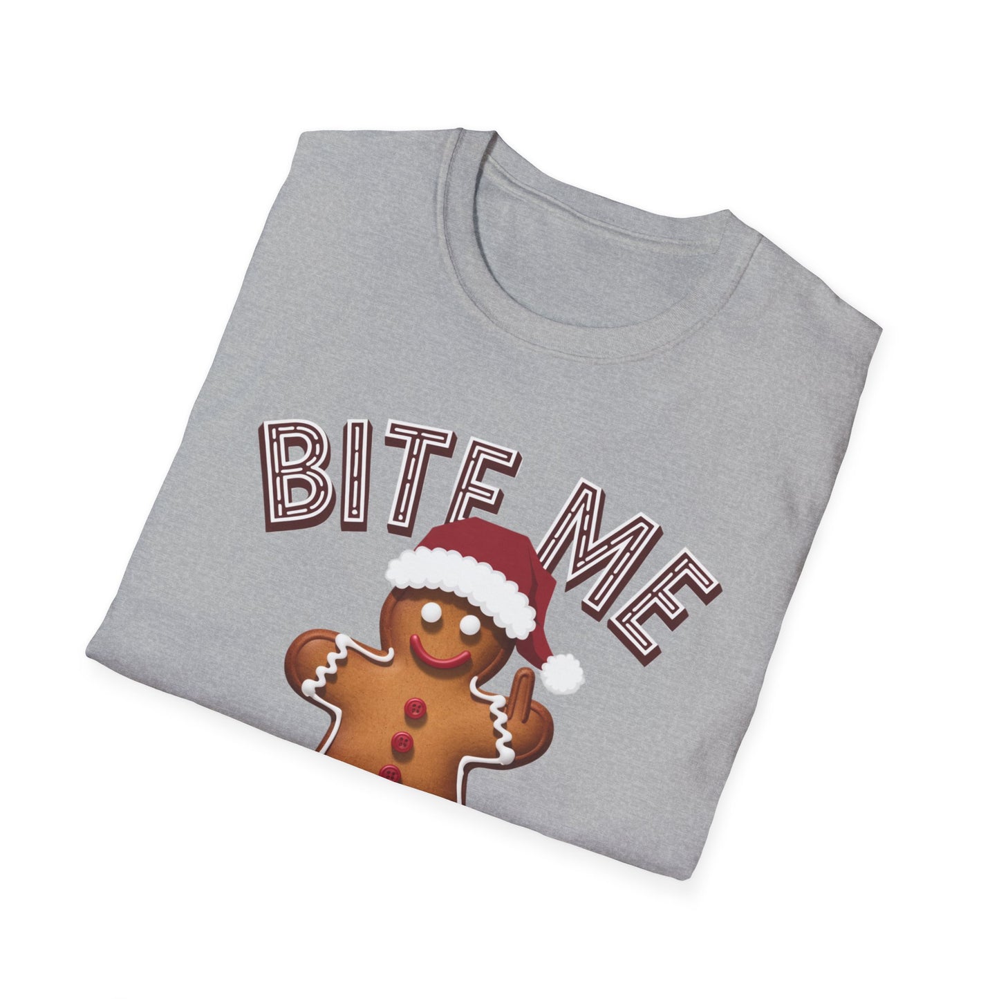 Funny Holiday T-Shirt, Christmas Tee, Gingerbread Design, Bite Me Graphic, Cute Gift for Friends, Family Christmas Party