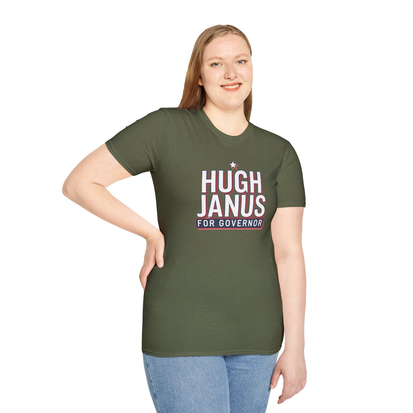 Funny Political T-Shirt - Hugh Janus for Governor, Unisex Softstyle Tee, Election Campaign Shirt, Gift for Voters, Political Humor Top