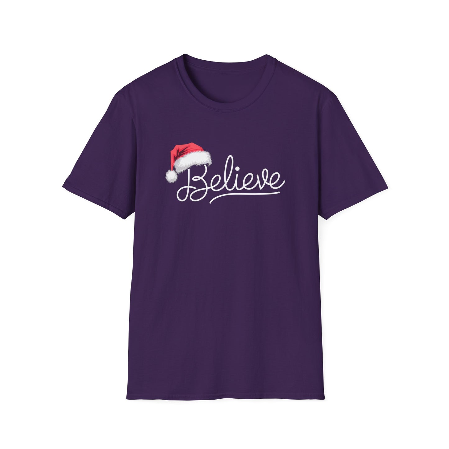 Believe Holiday T-Shirt, Unisex Christmas Tee, Santa Hat Apparel, Festive Graphic Tee, Gift for Him/Her, Holiday Celebrations