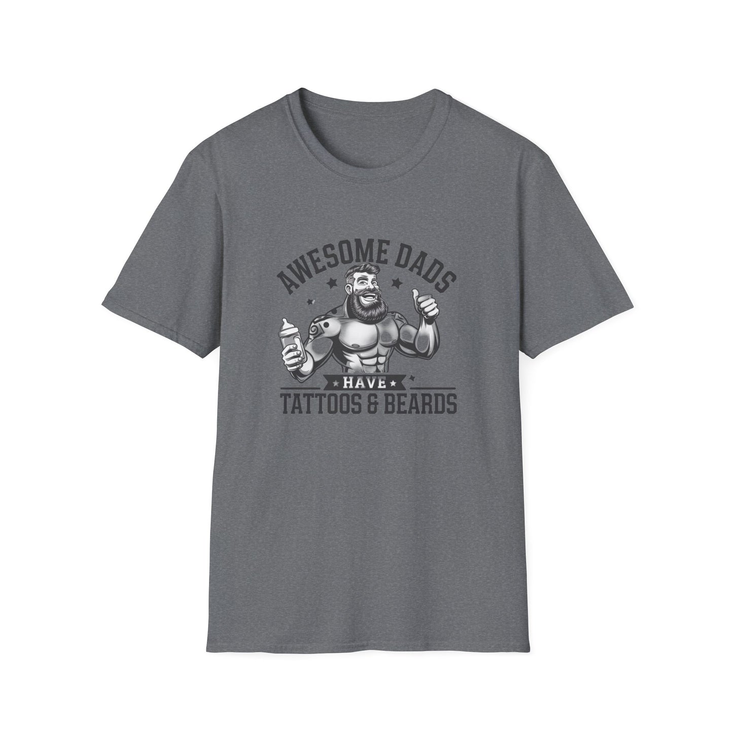 Awesome Dads Tattoo & Beard T-Shirt | Unisex Softstyle Tee Fathers Day Gift