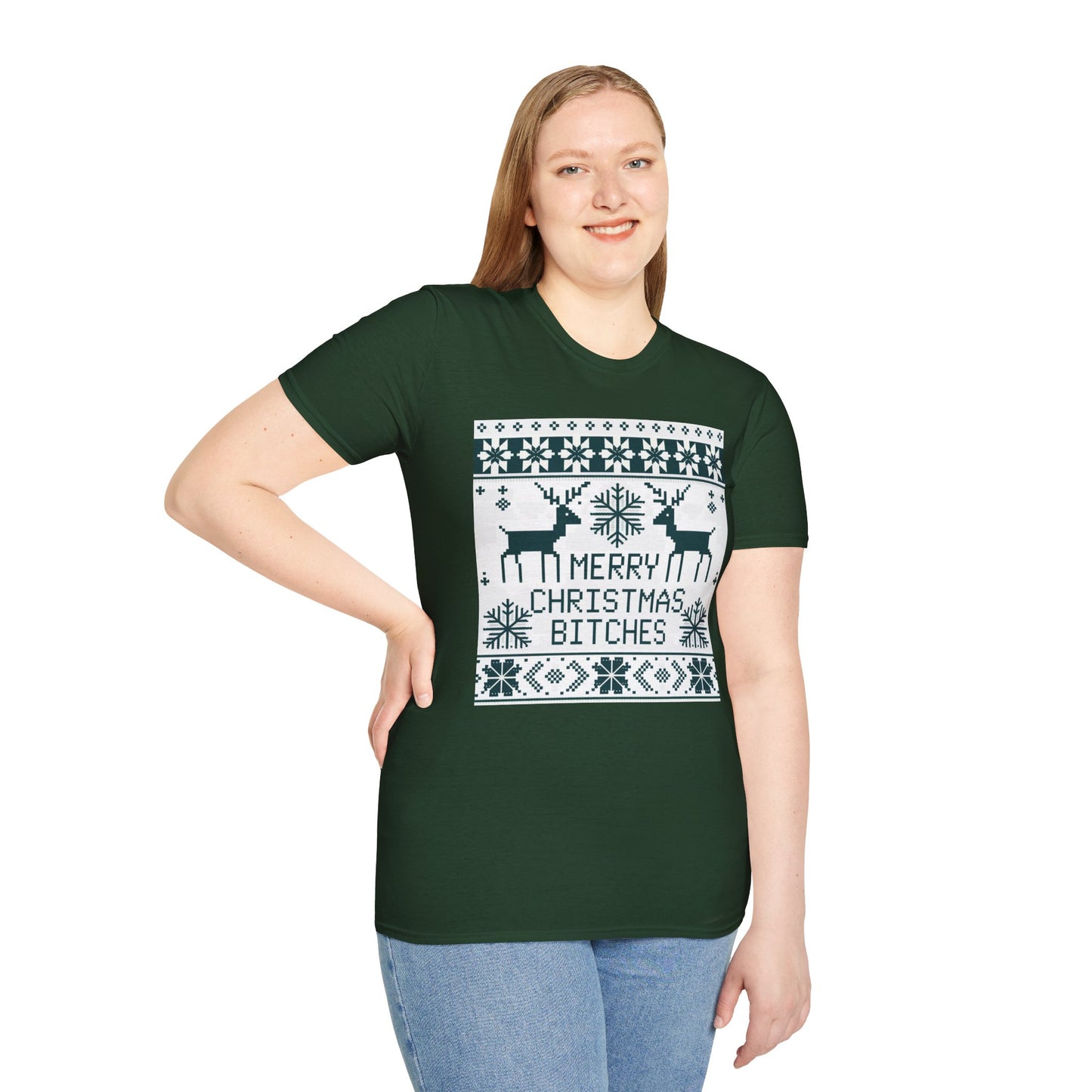Merry Christmas Bitches Unisex Softstyle T-Shirt, Holiday Graphic Tee, Festive Apparel, Unique Gift for Him/Her, Christmas Party Wear