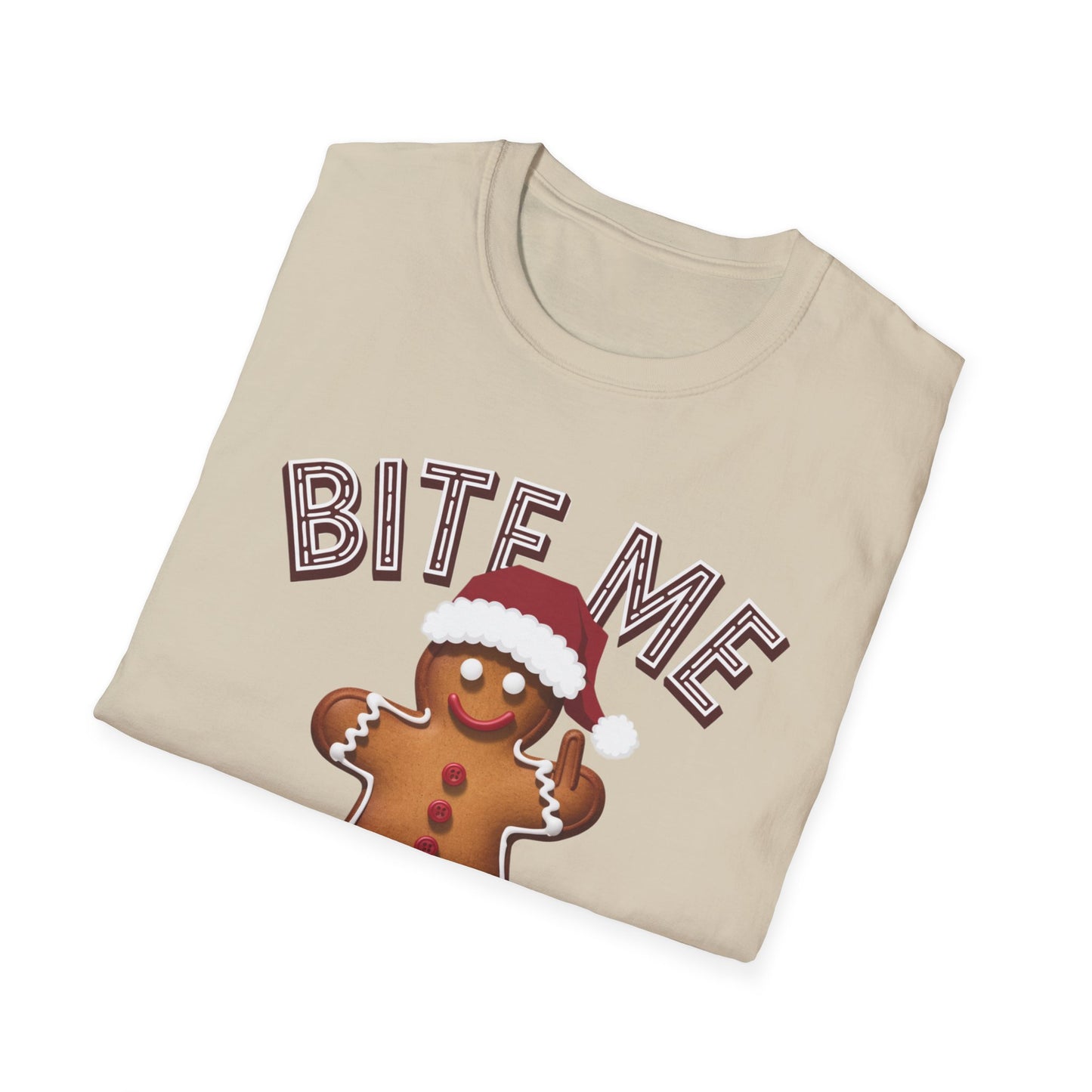 Funny Holiday T-Shirt, Christmas Tee, Gingerbread Design, Bite Me Graphic, Cute Gift for Friends, Family Christmas Party
