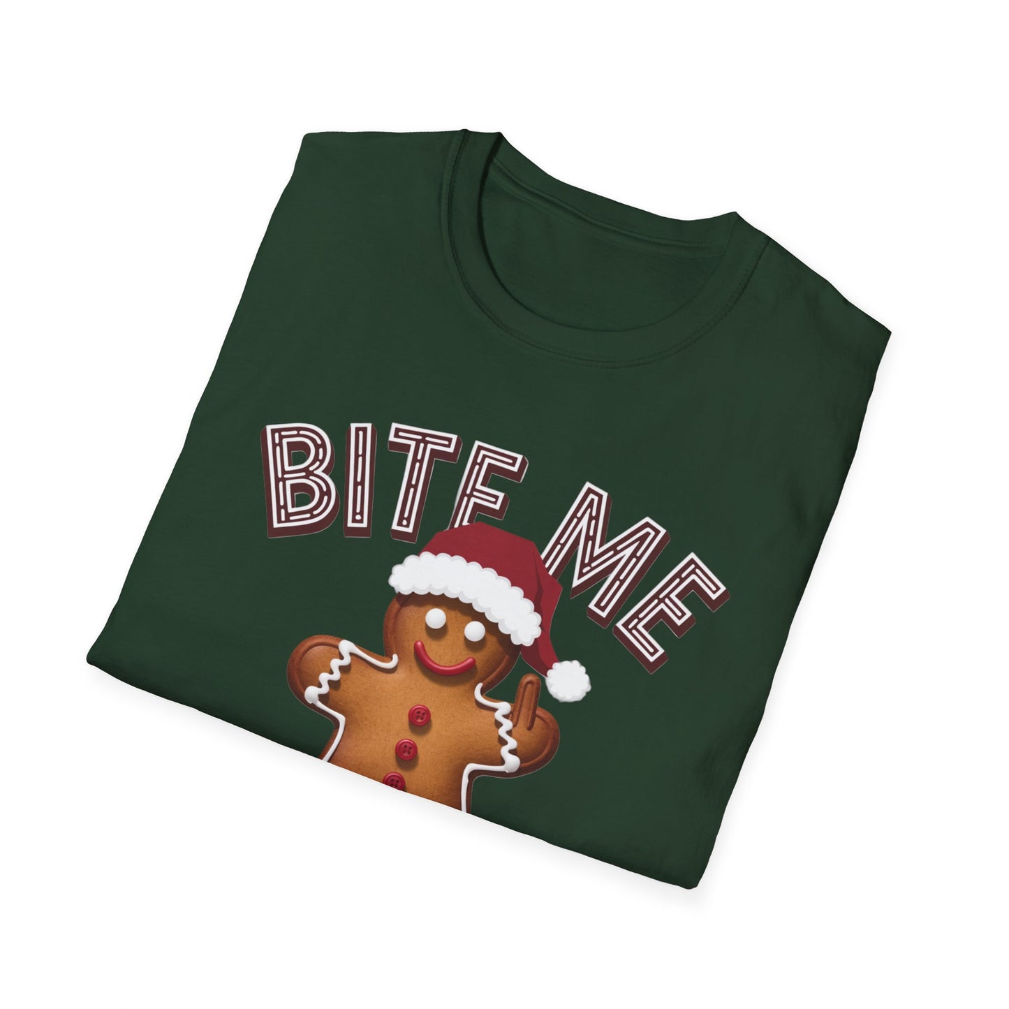 Funny Holiday T-Shirt, Christmas Tee, Gingerbread Design, Bite Me Graphic, Cute Gift for Friends, Family Christmas Party