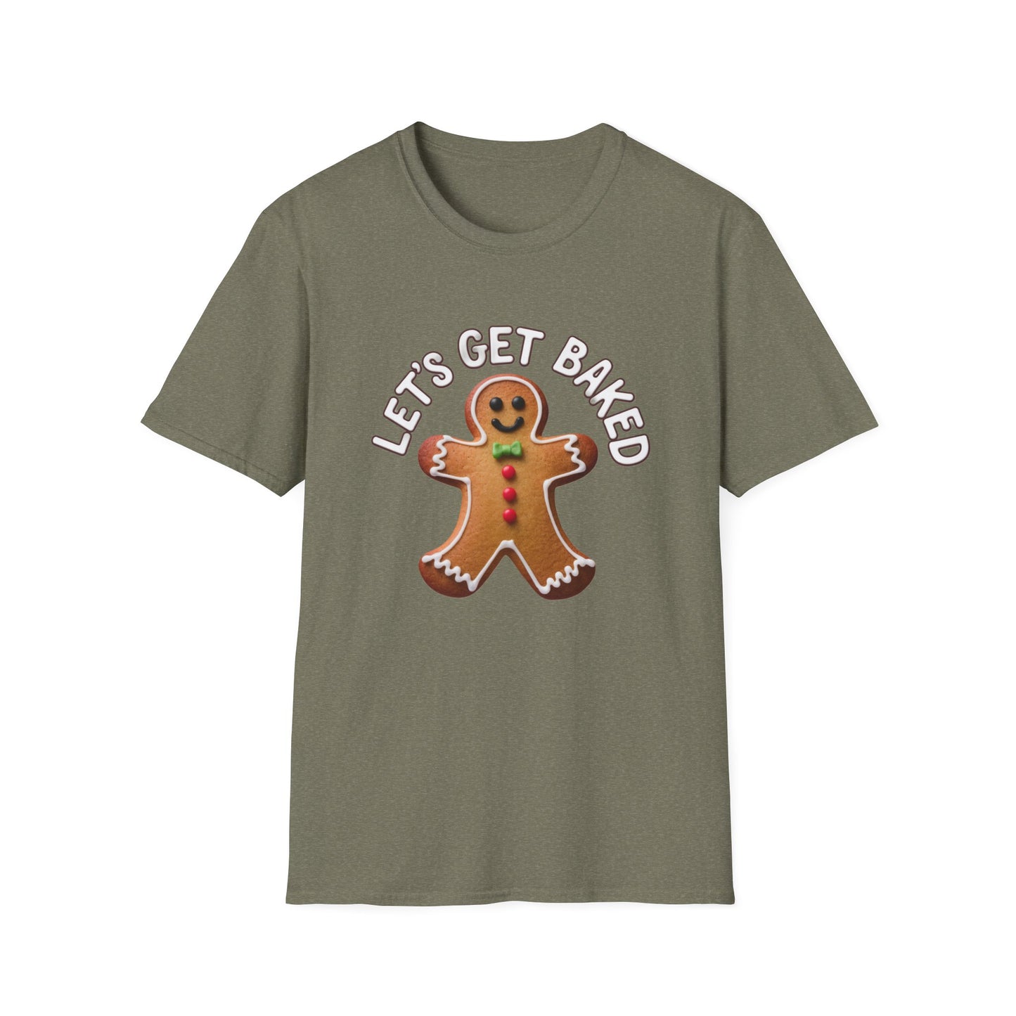 Funny Gingerbread T-Shirt, Unisex Softstyle Tee, Holiday Apparel, Christmas Gift, Baking Lover's Shirt, Let's Get Baked