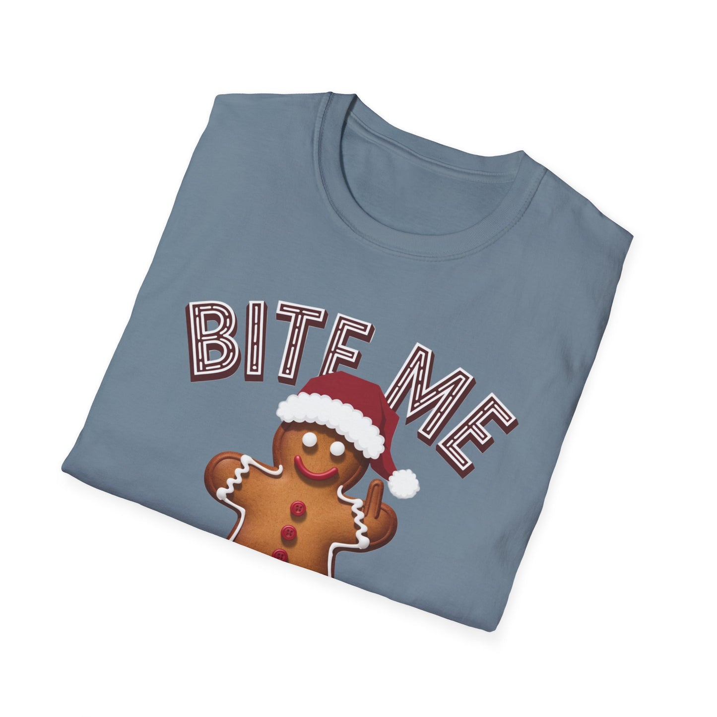 Funny Holiday T-Shirt, Christmas Tee, Gingerbread Design, Bite Me Graphic, Cute Gift for Friends, Family Christmas Party