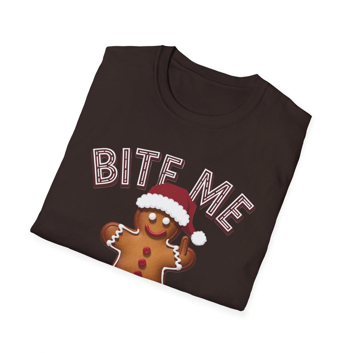 Funny Holiday T-Shirt, Christmas Tee, Gingerbread Design, Bite Me Graphic, Cute Gift for Friends, Family Christmas Party