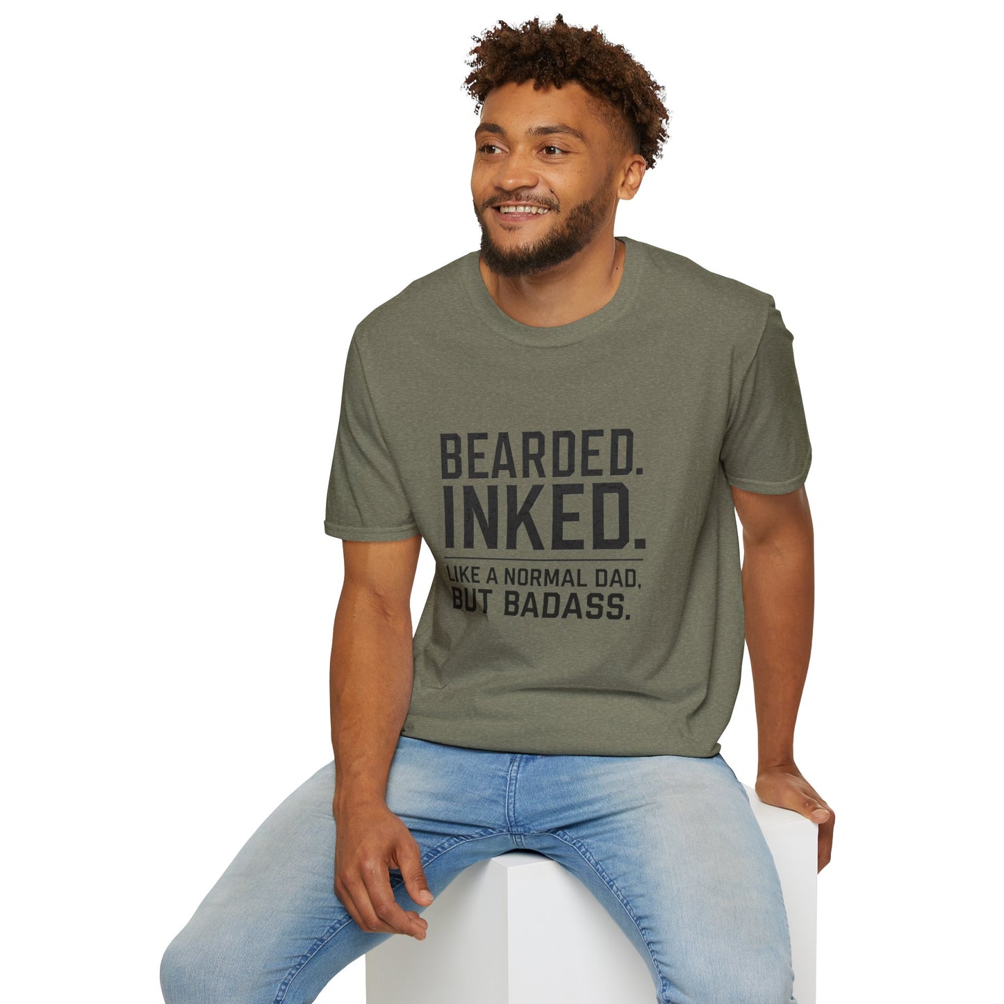 Bearded Dad T-Shirt, Funny Gift for Father's Day, Unisex Softstyle Tee, Casual Wear, Inked Dad Apparel, Perfect for Dads