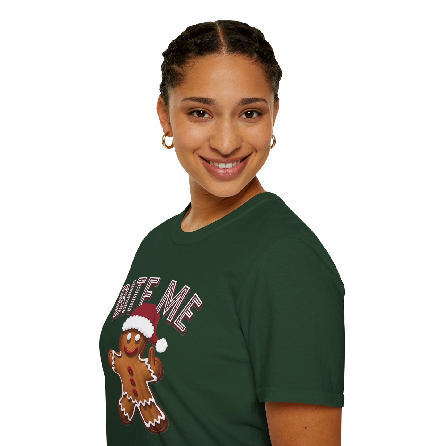 Funny Holiday T-Shirt, Christmas Tee, Gingerbread Design, Bite Me Graphic, Cute Gift for Friends, Family Christmas Party