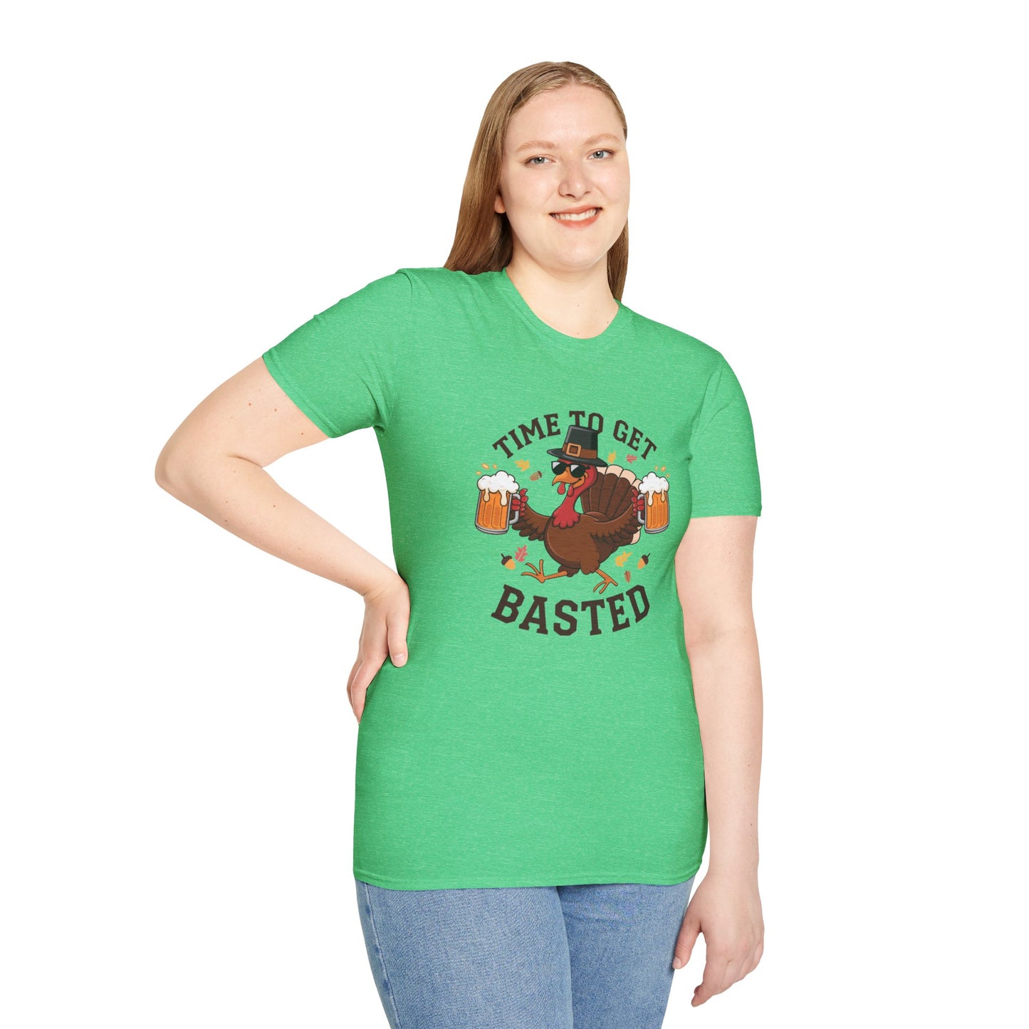 Funny Thanksgiving T-Shirt - 'Time to Get Basted' Unisex Softstyle Tee
