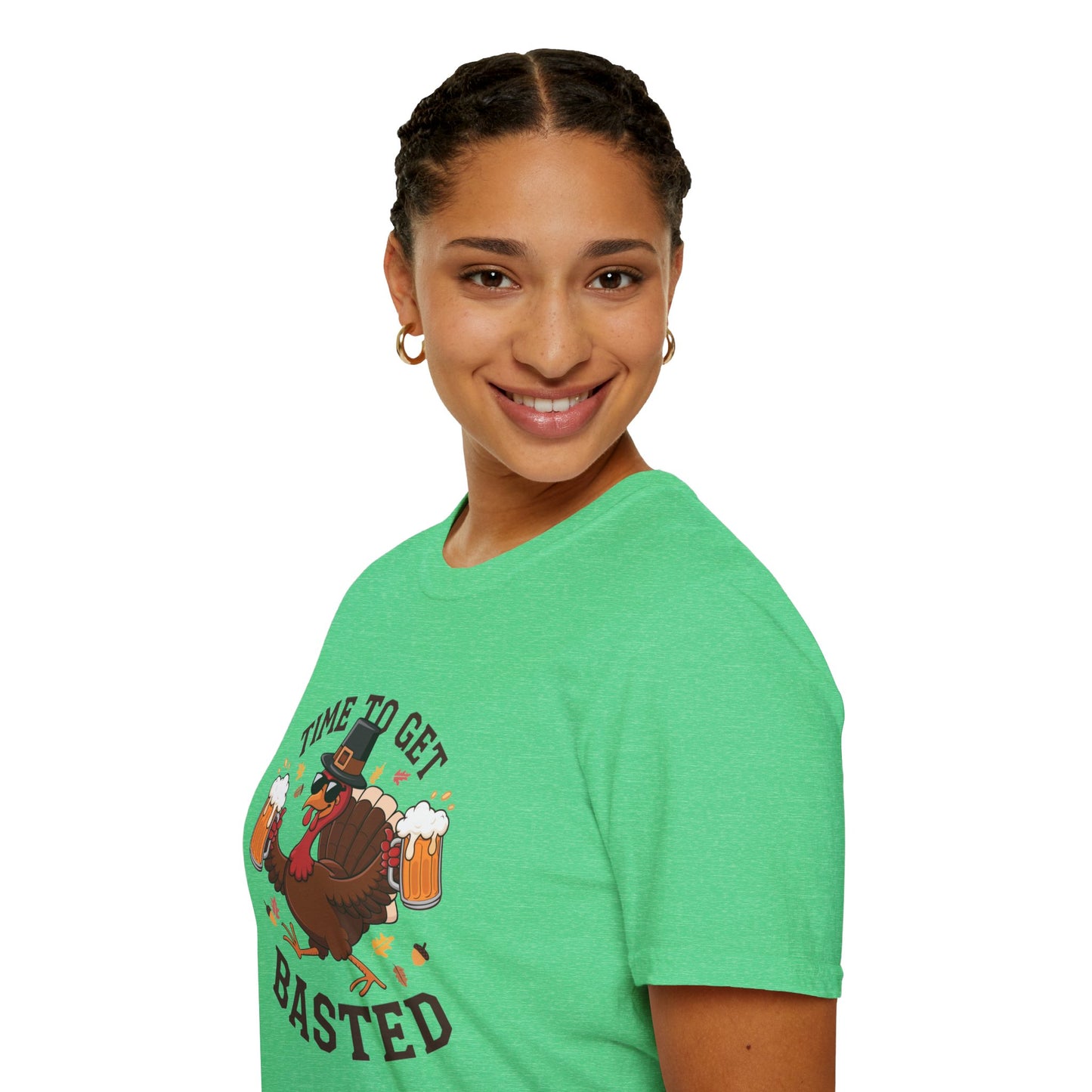 Funny Thanksgiving T-Shirt - 'Time to Get Basted' Unisex Softstyle Tee