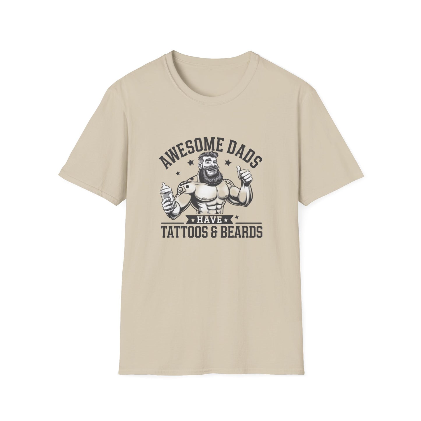 Awesome Dads Tattoo & Beard T-Shirt | Unisex Softstyle Tee Fathers Day Gift