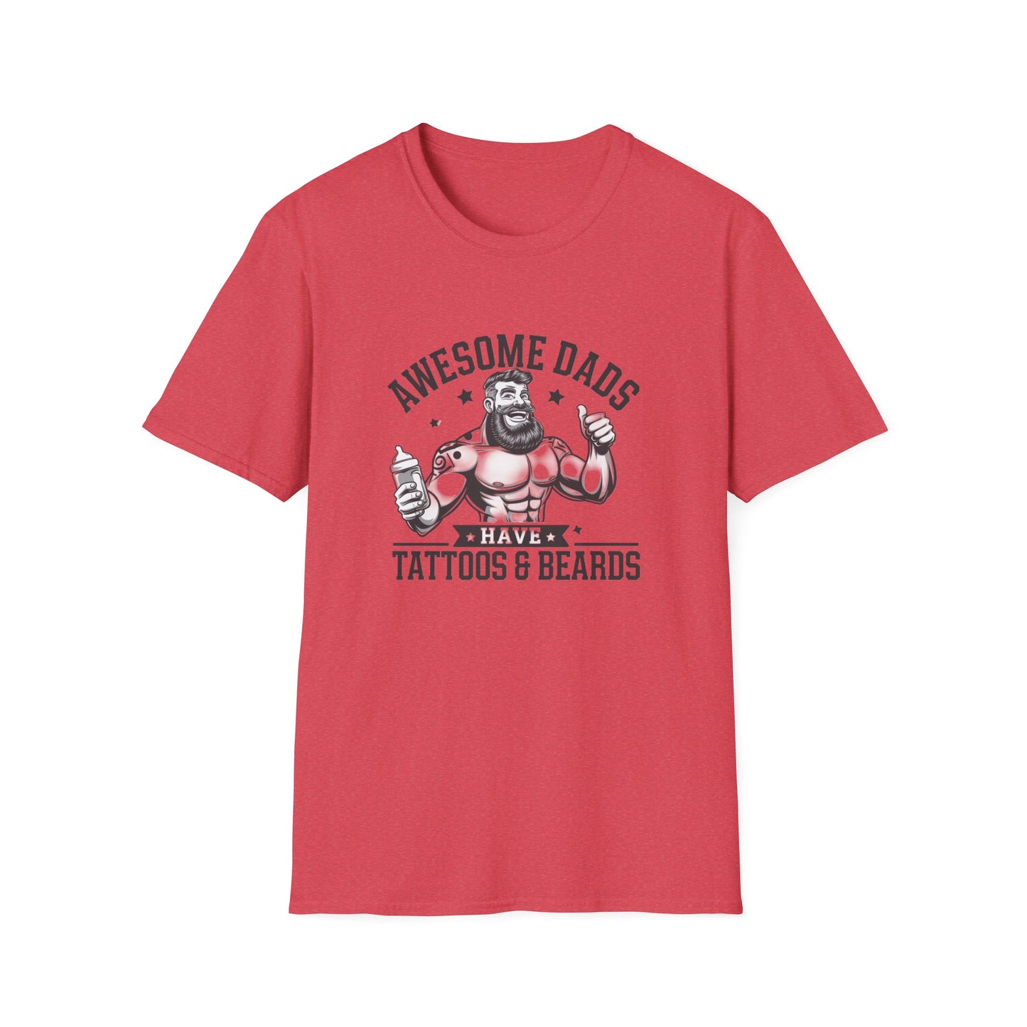 Awesome Dads Tattoo & Beard T-Shirt | Unisex Softstyle Tee Fathers Day Gift