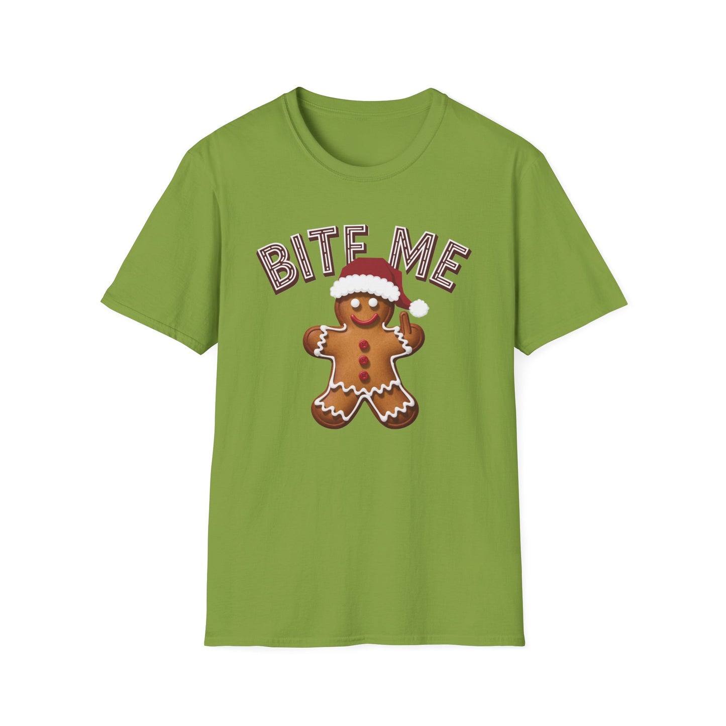 Funny Holiday T-Shirt, Christmas Tee, Gingerbread Design, Bite Me Graphic, Cute Gift for Friends, Family Christmas Party