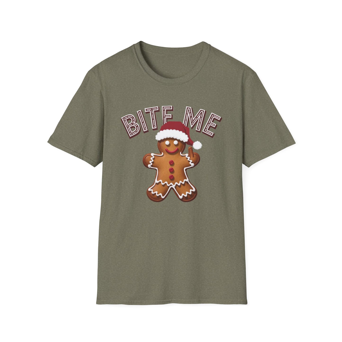 Funny Holiday T-Shirt, Christmas Tee, Gingerbread Design, Bite Me Graphic, Cute Gift for Friends, Family Christmas Party