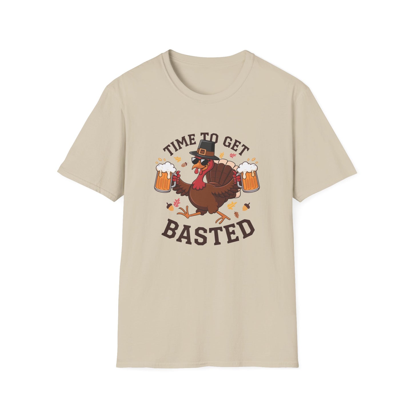 Funny Thanksgiving T-Shirt - 'Time to Get Basted' Unisex Softstyle Tee