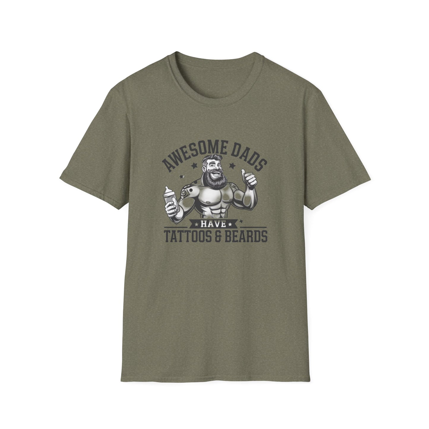 Awesome Dads Tattoo & Beard T-Shirt | Unisex Softstyle Tee Fathers Day Gift