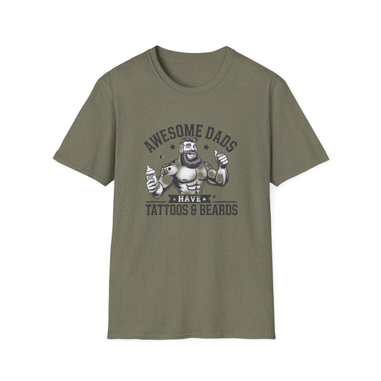 Awesome Dads Tattoo & Beard T-Shirt | Unisex Softstyle Tee Fathers Day Gift